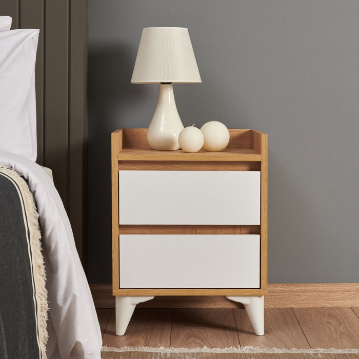 Tuvalle Mesilla de Noche 041 Roble Zafiro y Blanco Dormitorio 45x59x40cm Fabricada en Tablero de Partículas Recubierto de Melamina